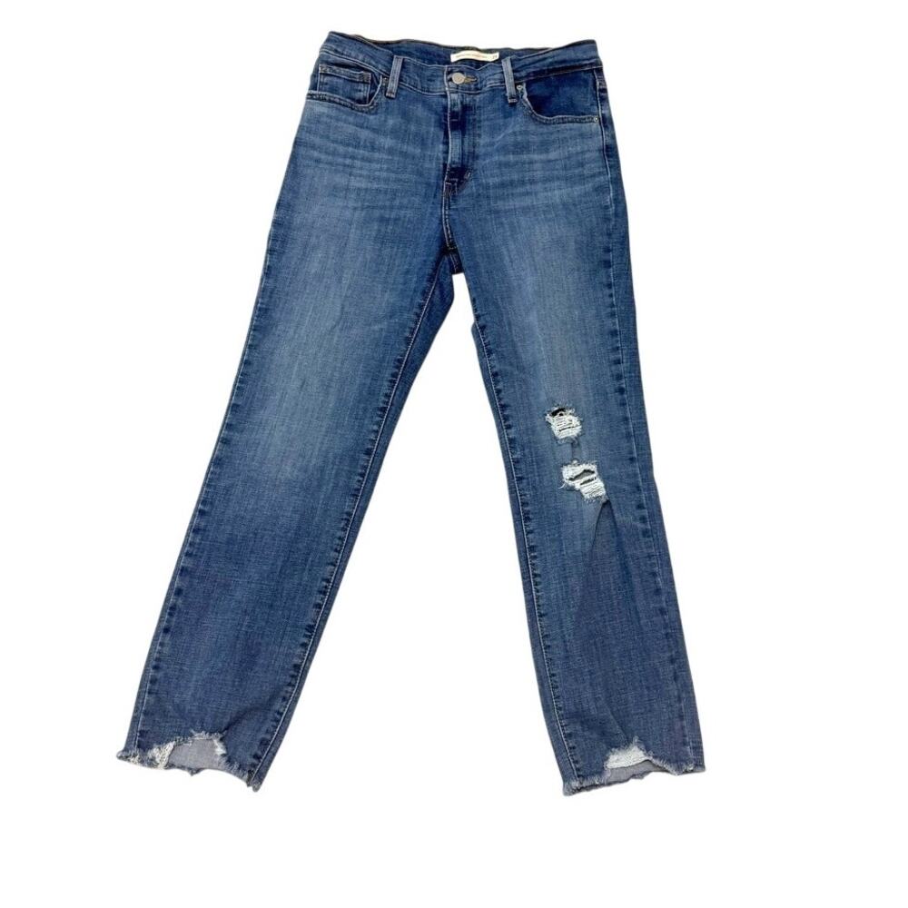 Levi's 724 29 high rise straight crop distressed ripped stretch jeans J1 3056